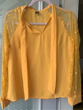 SHEIN Sunflower Yellow Polka Dot Long Sleeve Blouse